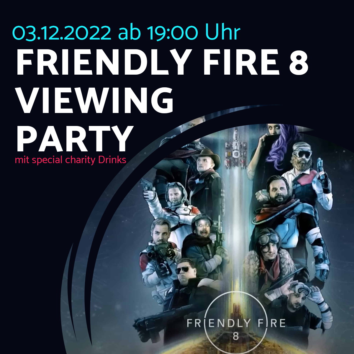 Grafik mit Friendly Fire 8 Logo und Text